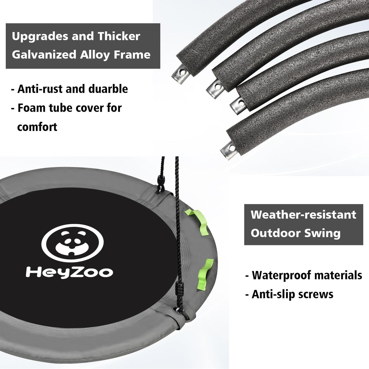 Close-up of HeyZoo galvanized frame showing durable construction