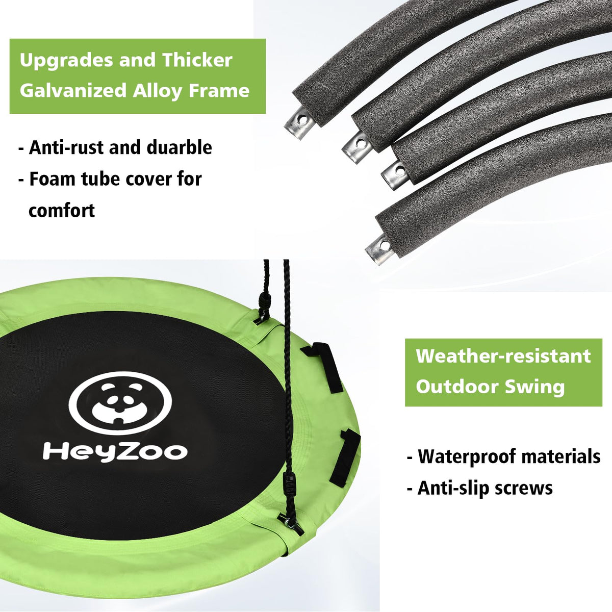 HeyZoo galvanized frame provides durable support for outdoor play