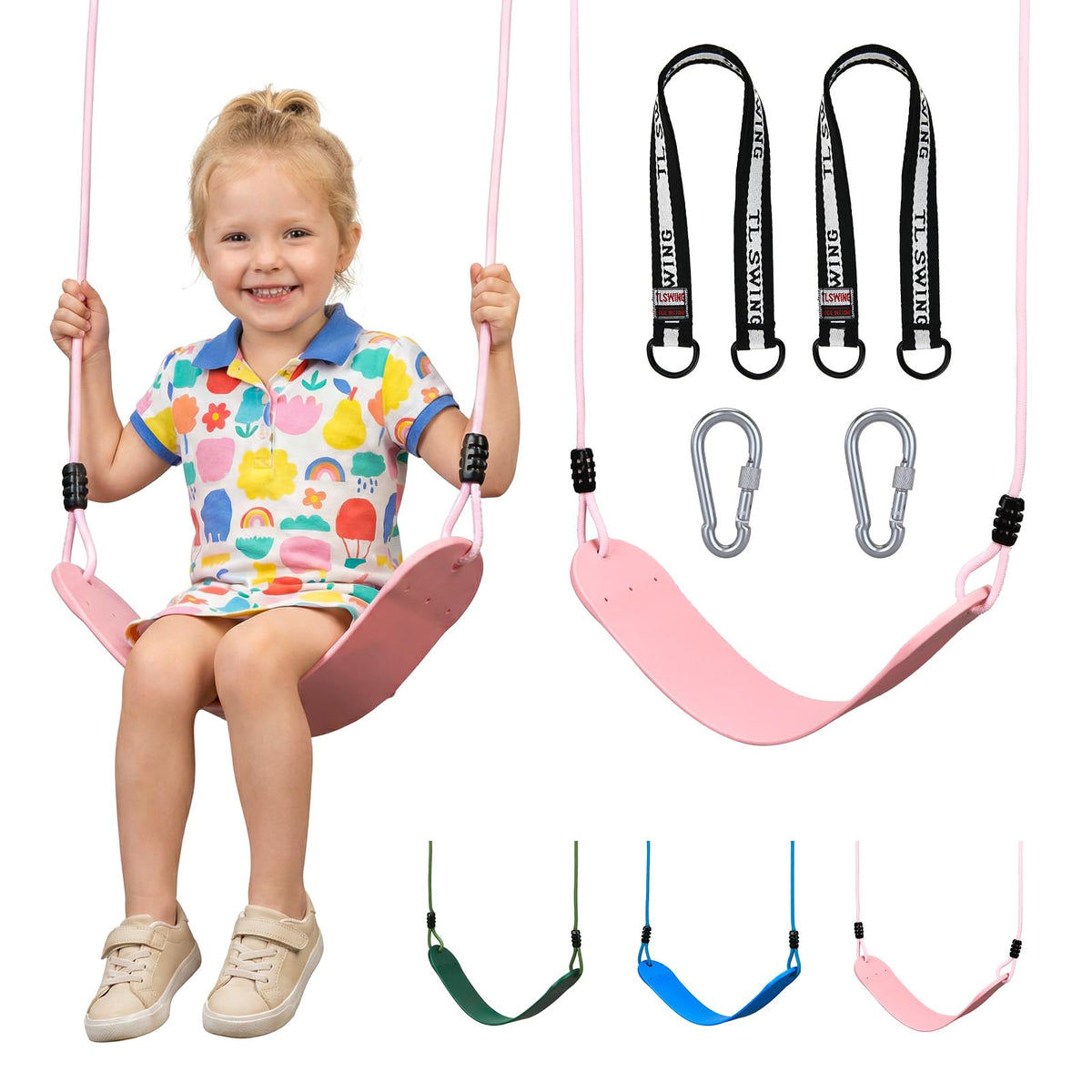 HeyZoo heavy-duty swing seat pink ready for backyard playtime
