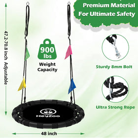 HeyZoo saucer swing installed in backyard for family playtime