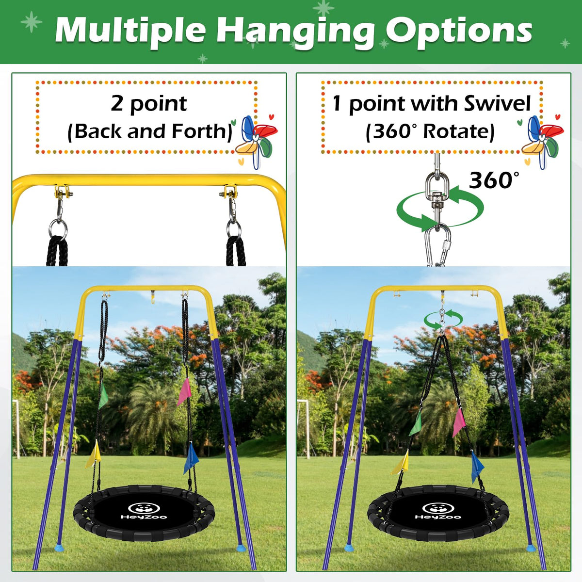 HeyZoo saucer swing foam-wrapped frame for gentle, comfortable rides.