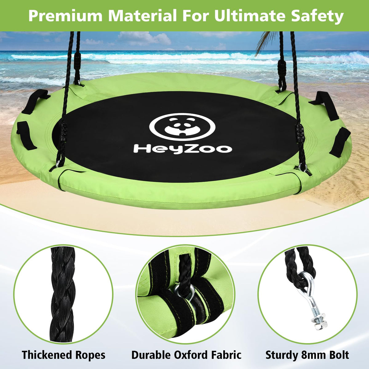 HeyZoo soft foam wrapped frame for comfort and safety while swinging