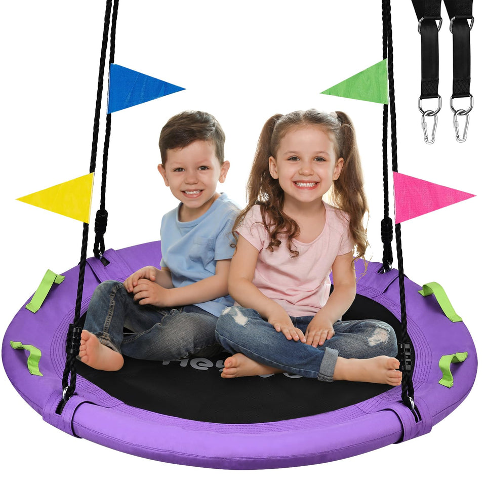 HeyZoo tree swing 40-inch saucer in backyard for safe outdoor play.