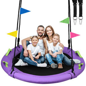 Heyzoo 60-inch purple saucer tree swing ready for backyard fun.