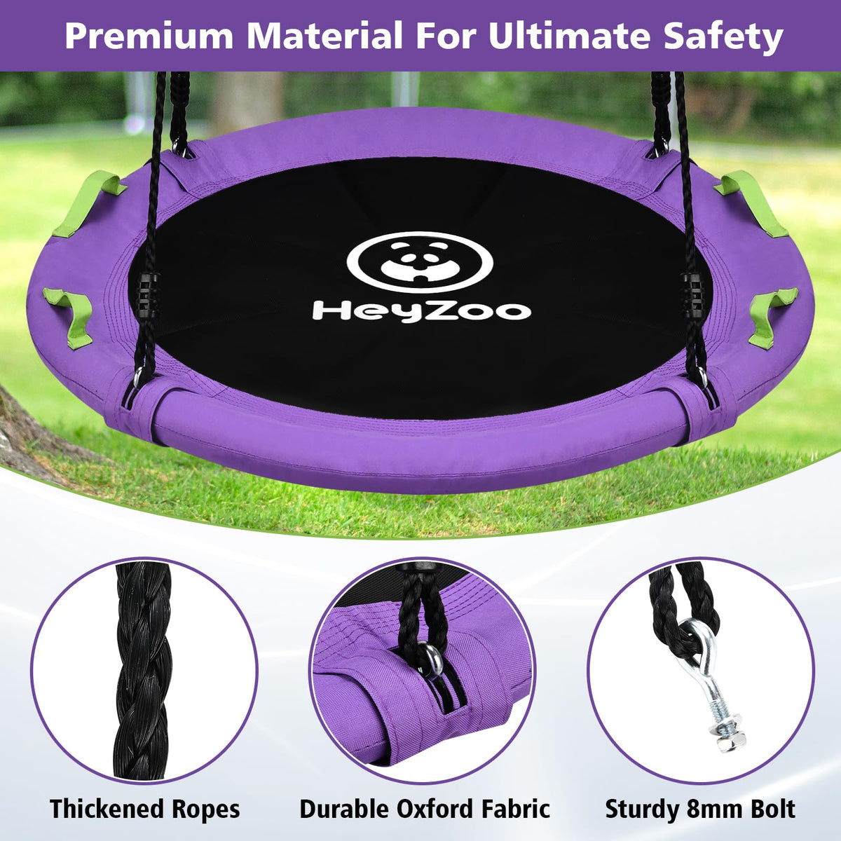 HeyZoo tree swing with adjustable straps for secure setup.
