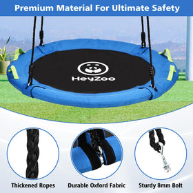 HeyZoo 40 inch blue swing close up shows padded foam safety for comfy spins