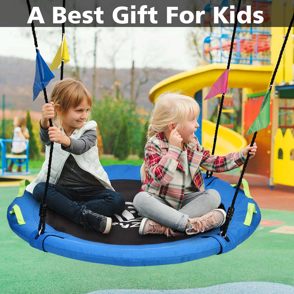 HeyZoo blue tree swing kit includes straps and carabiners for easy set up