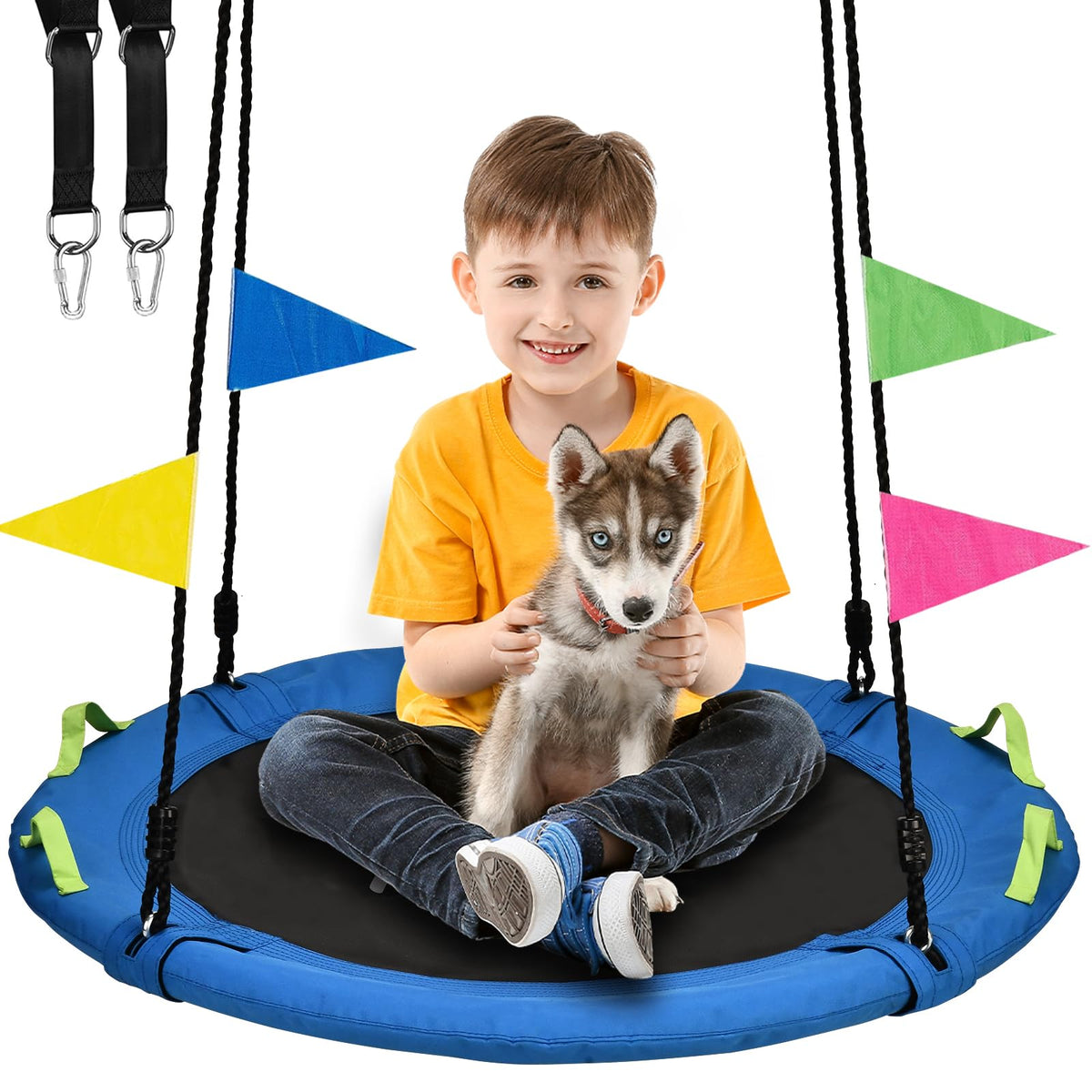 HeyZoo tree swing with foam-wrapped frame for safe, comfortable outdoor play.