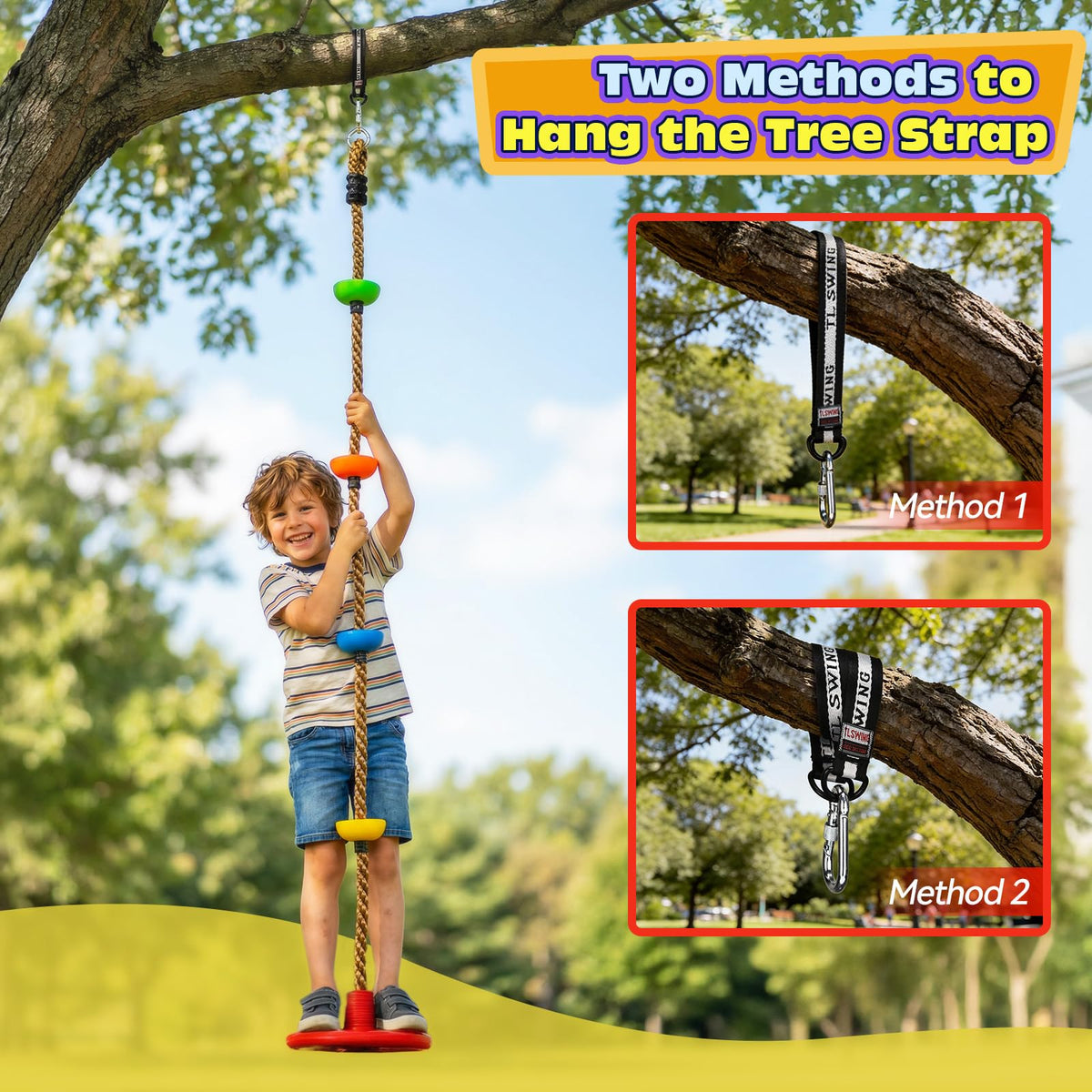HeyZoo Tree Swing thickened strap reinforces safety and durable setup
