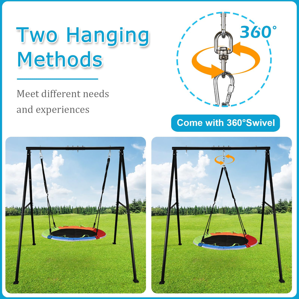 HeyZoo 360-degree swivel lets kids and adults enjoy dynamic movement.