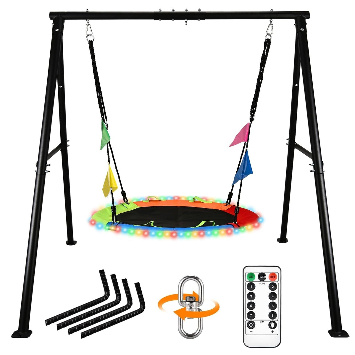 HeyZoo 40-inch saucer swing with LED lights for bright evening play.