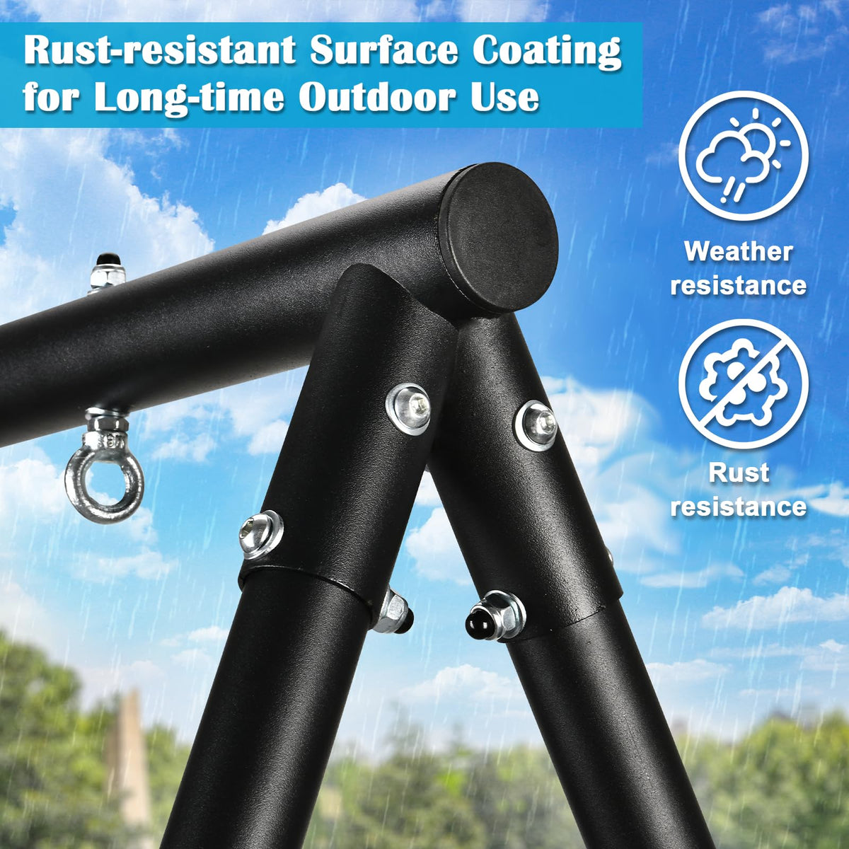 HeyZoo powder-coated steel frame resists rust for outdoor longevity.
