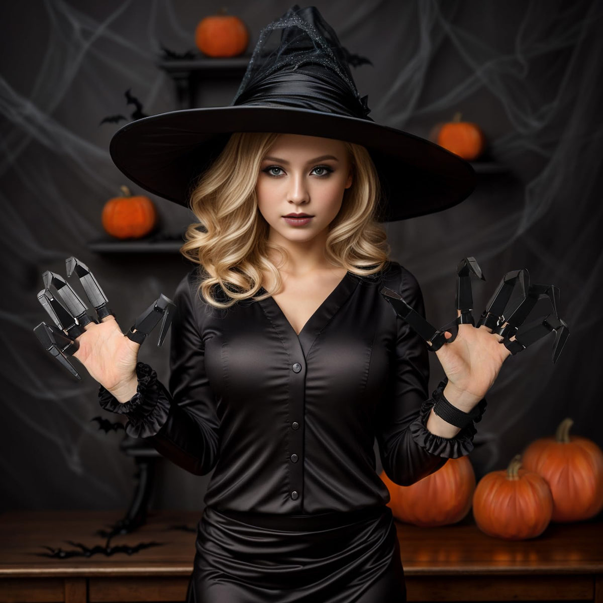 Hftjtsa black glove set for cosplay, easy wear with pre-installed joints.
