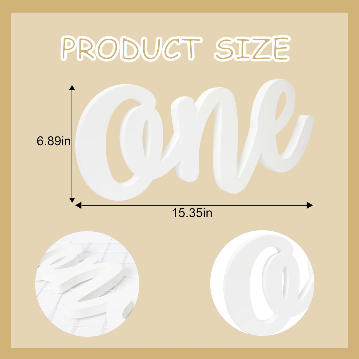 HGFC Wooden One Sign side view, sturdy stand for reusable party decor.
