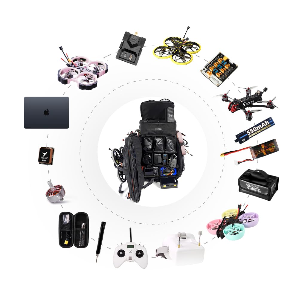 HGLRC FPV Drone Backpack open compartments reveal modular storage for gear