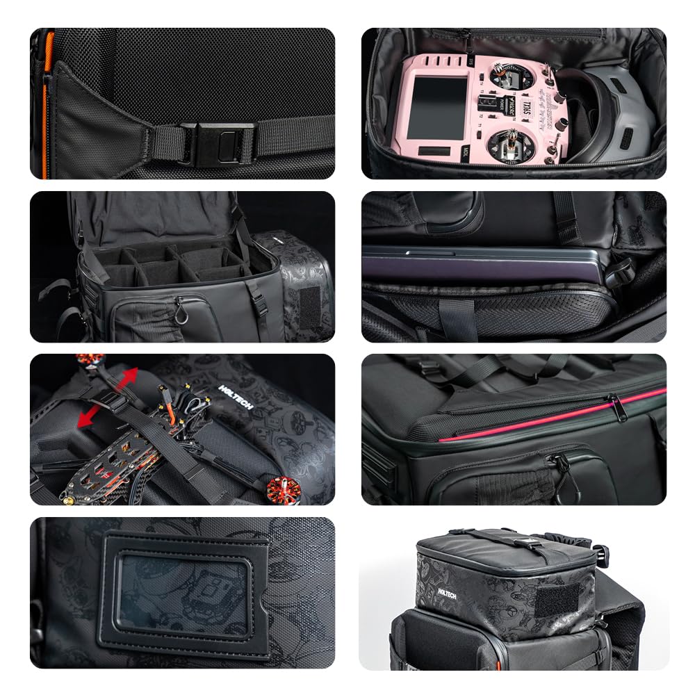 HGLRC FPV Drone Backpack side storage organized for drones and accessories
