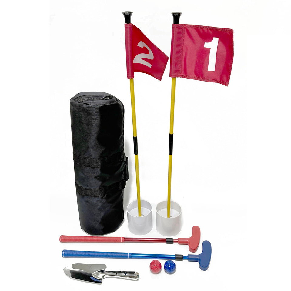 HH-GOLF mini golf course backyard putters in action for casual family fun.