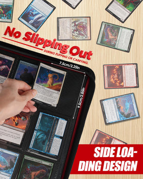 HHZ ringless spine flat layout prevents snags and protects cards during browsing
