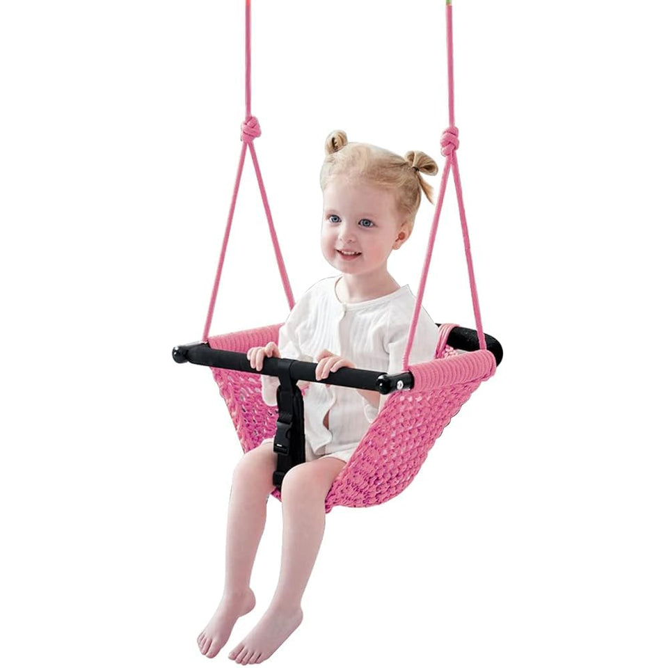 Hi-Na kids swing seat pink net for indoor and outdoor fun.