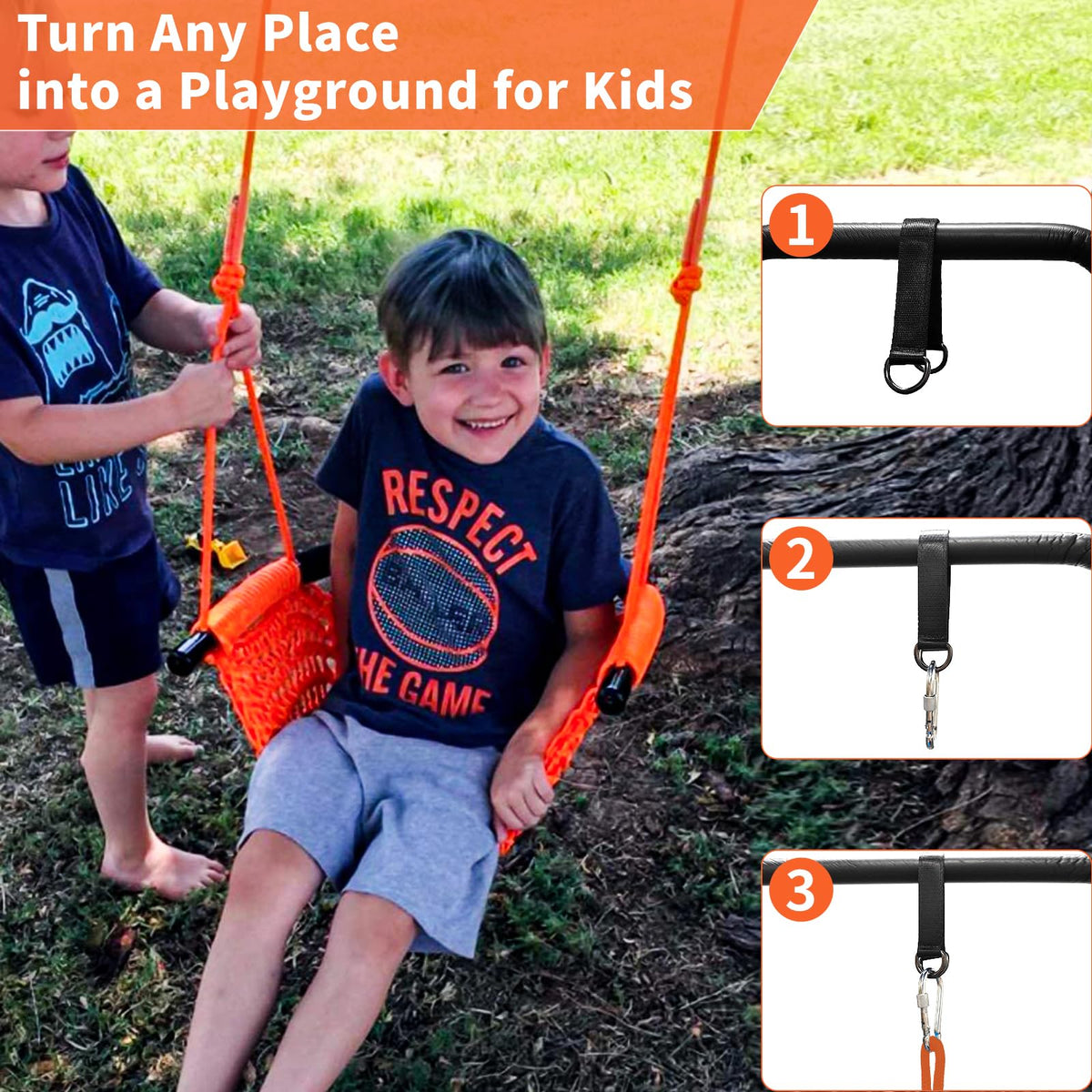 Hi-Na Kids Swing includes snap hooks and tree-straps kit for easy installation.