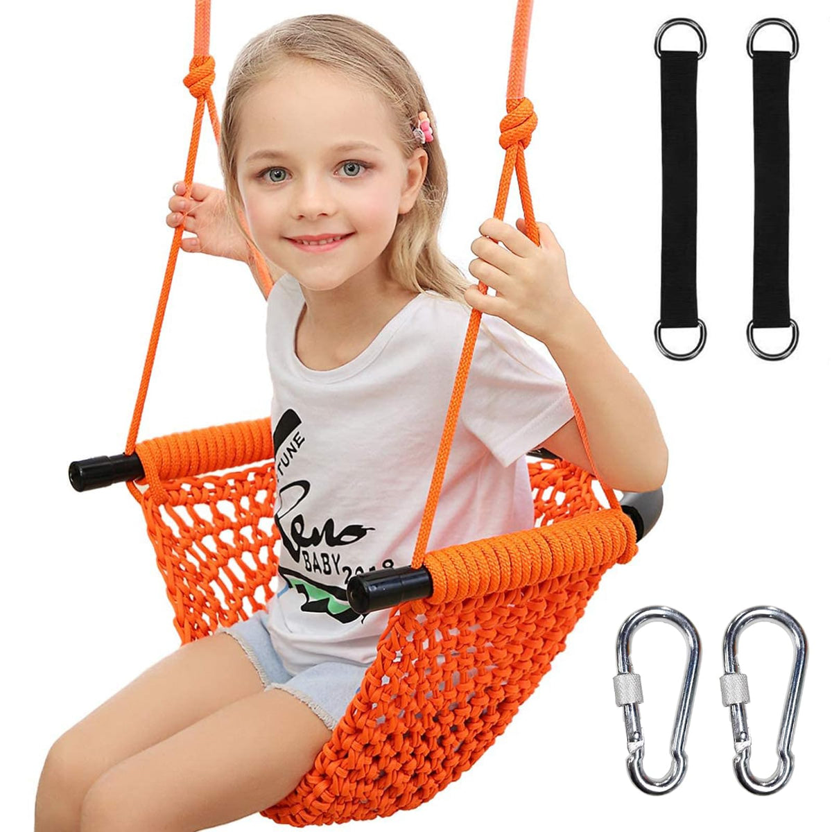 Hi-Na Kids Swing soft-seat for indoor and outdoor fun, comfortable for extended play.