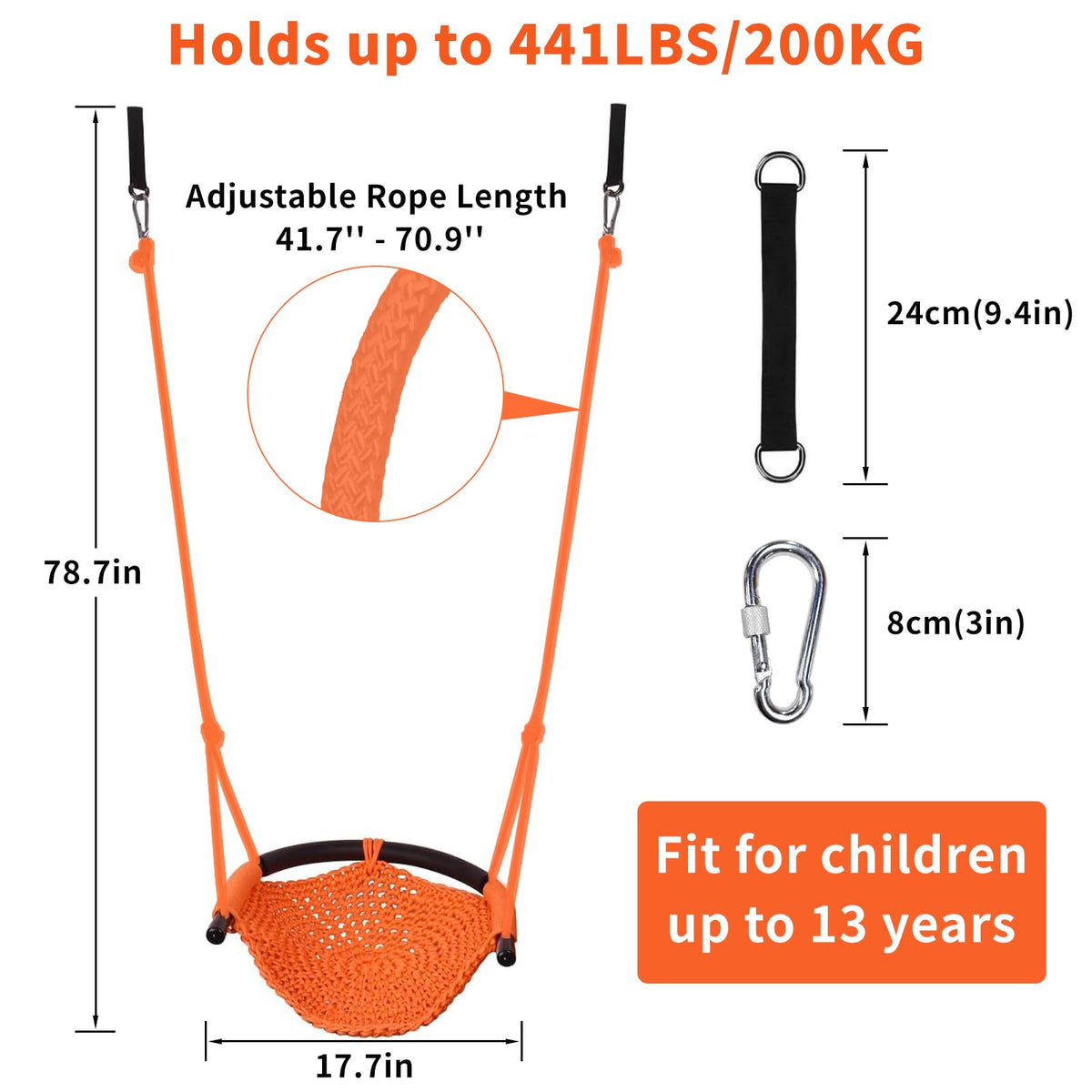 Hi-Na Kids Swing strong climbing rope supports active play for years.