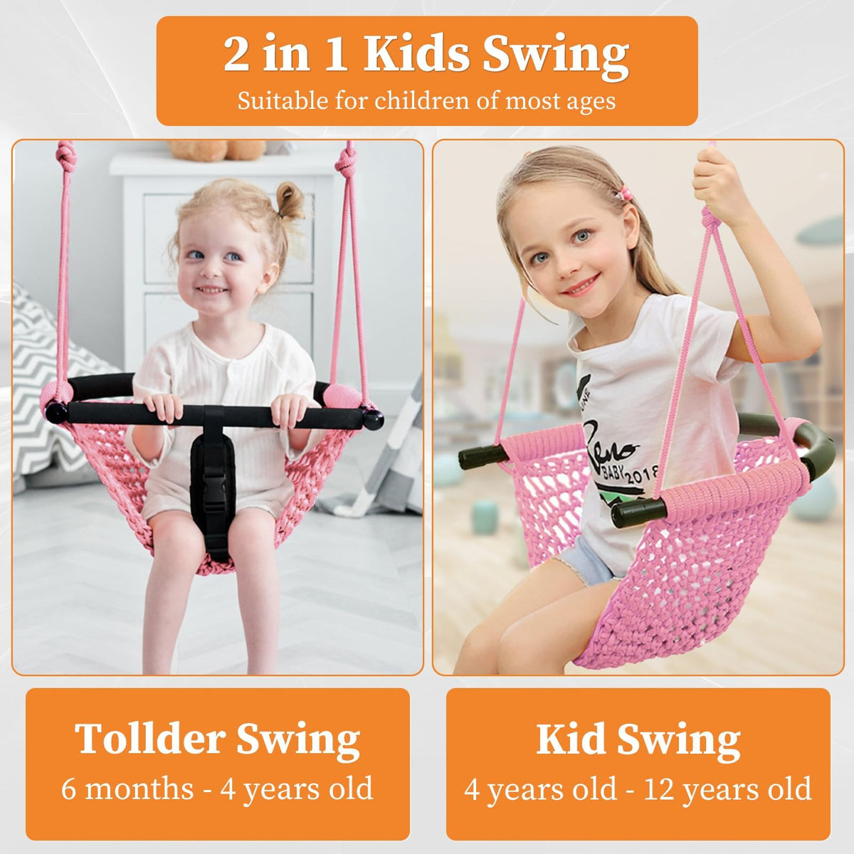 Hi-Na pink adjustable rope net swing ready for backyard adventures.