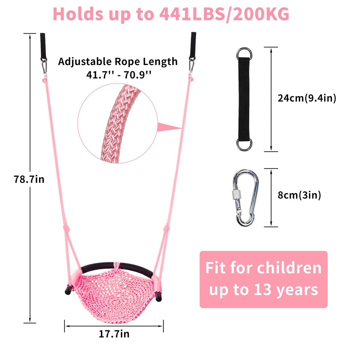 Hi-Na tree swing adjustable height rings and buckles for growing kids
