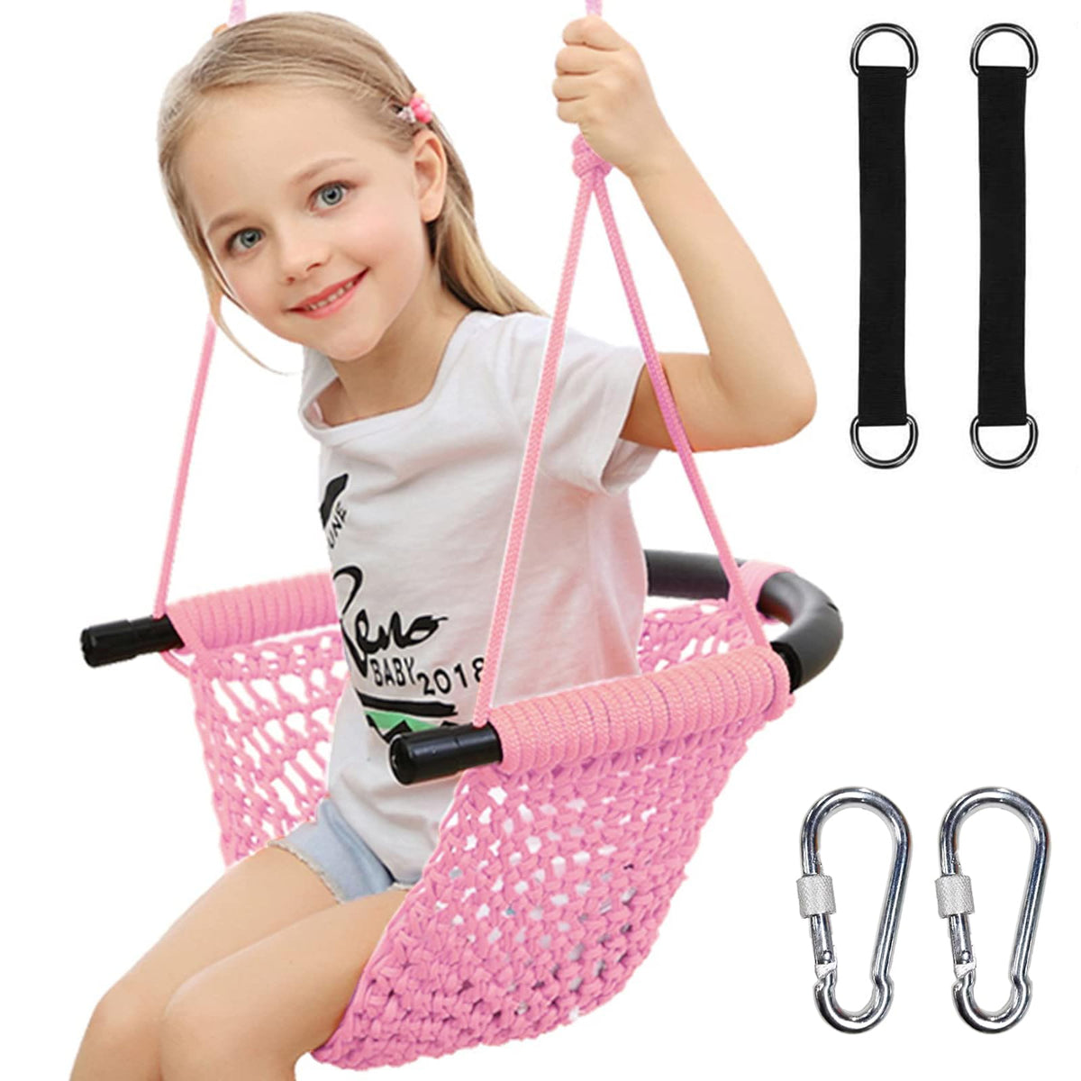 Hi-Na tree swing kids seat pink for gentle outdoor play and indoor fun