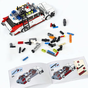 HI-REEKE Buster ECTO-1 brick model car reflects a movie-inspired design