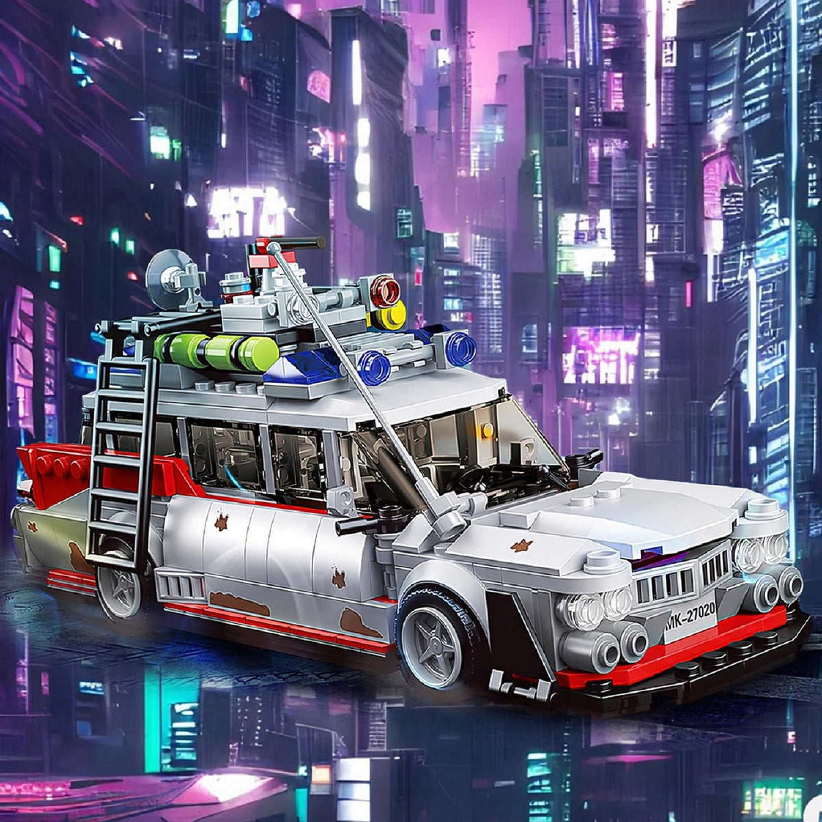 HI-REEKE Buster ECTO-1 instruction set with colorful steps supports guided building