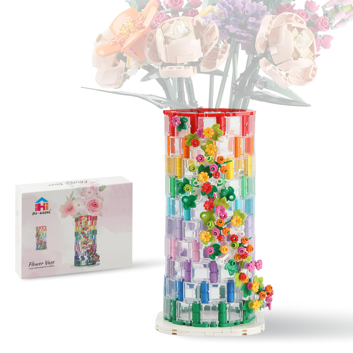 HI-REEKE vase-building-set bouquet 10280 shows a modular display for unique bouquets.
