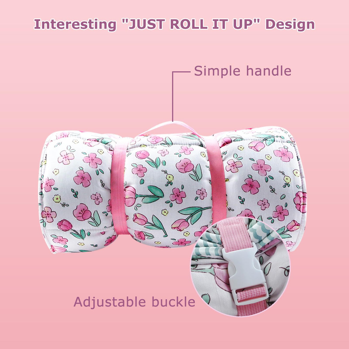 Hi Sprout nap mat removable pillow enables flexible nap setup.