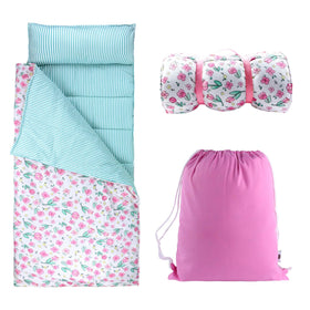 Hi Sprout nap mat rolled for easy transport during daycare trips.