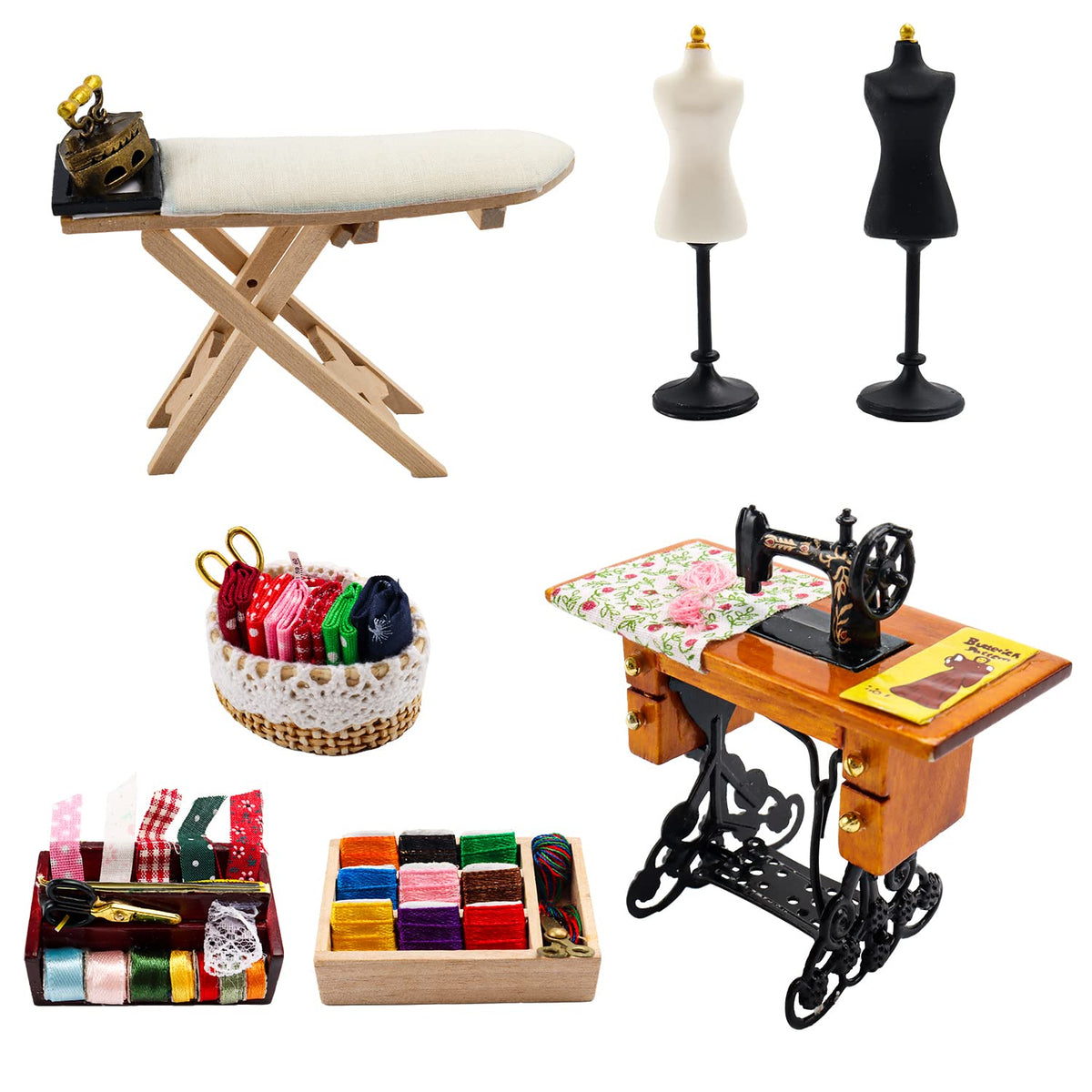 Hiawbon vintage sewing machine in 1:12 scale for detailed dollhouse displays.
