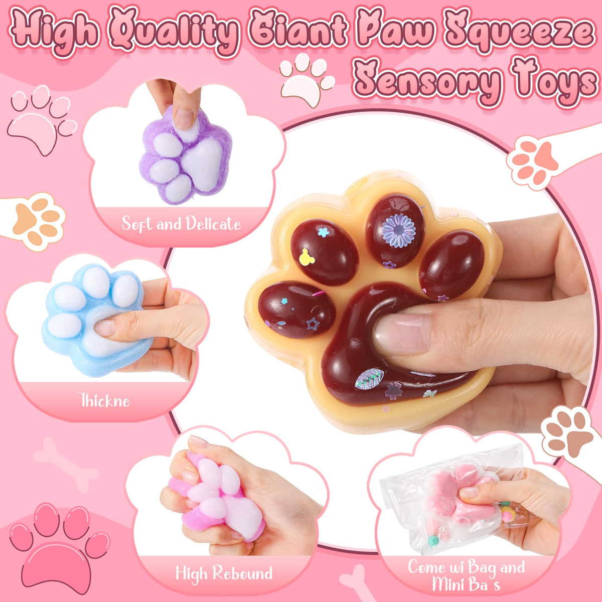 Hiboom 3-inch cat paw mochi fidget fits pockets for focus.
