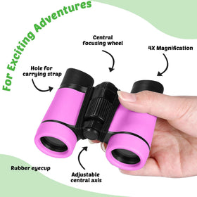 Hiboom compass included with binoculars for kid-friendly navigation during hikes.