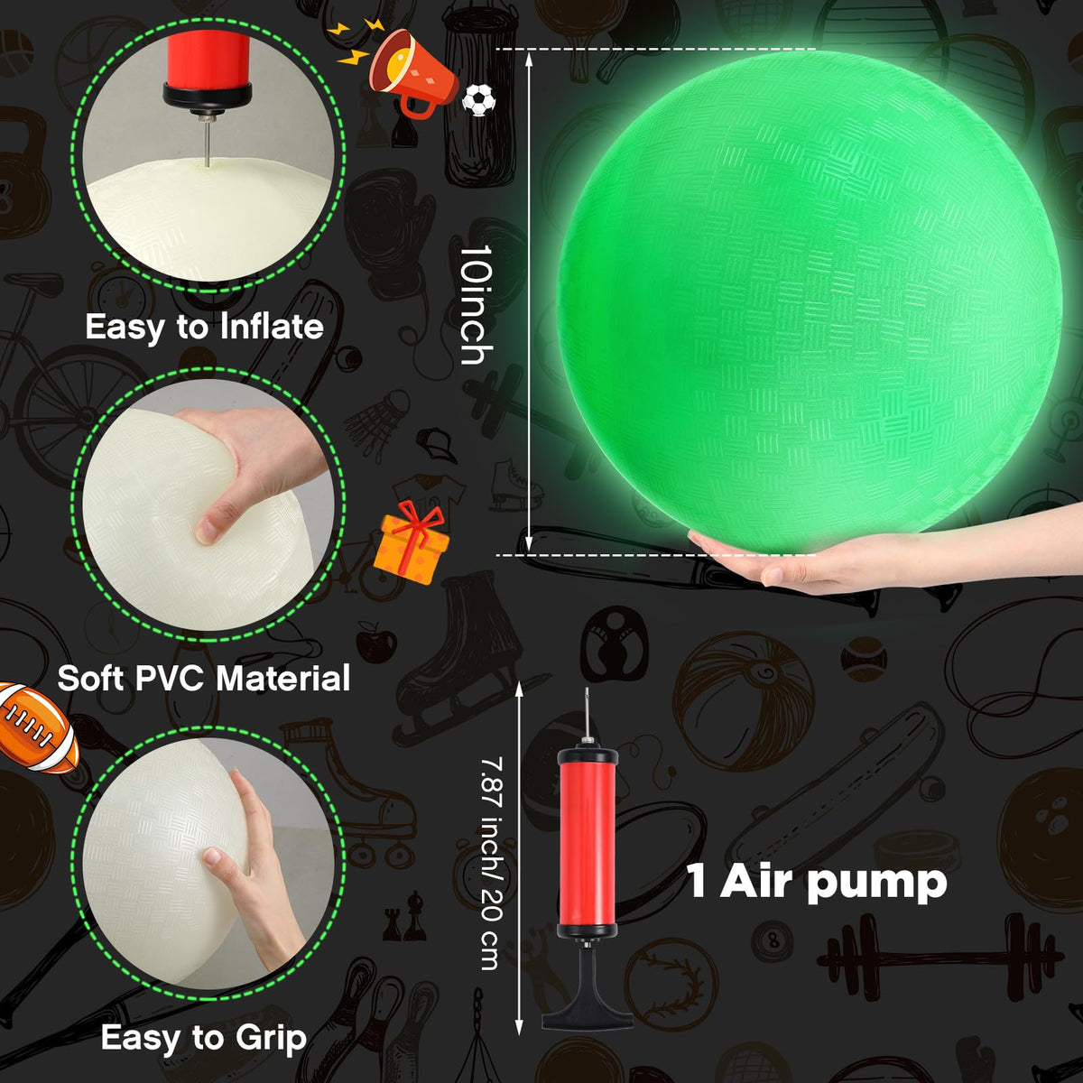 Hiboom kickball pump included for quick inflation and play