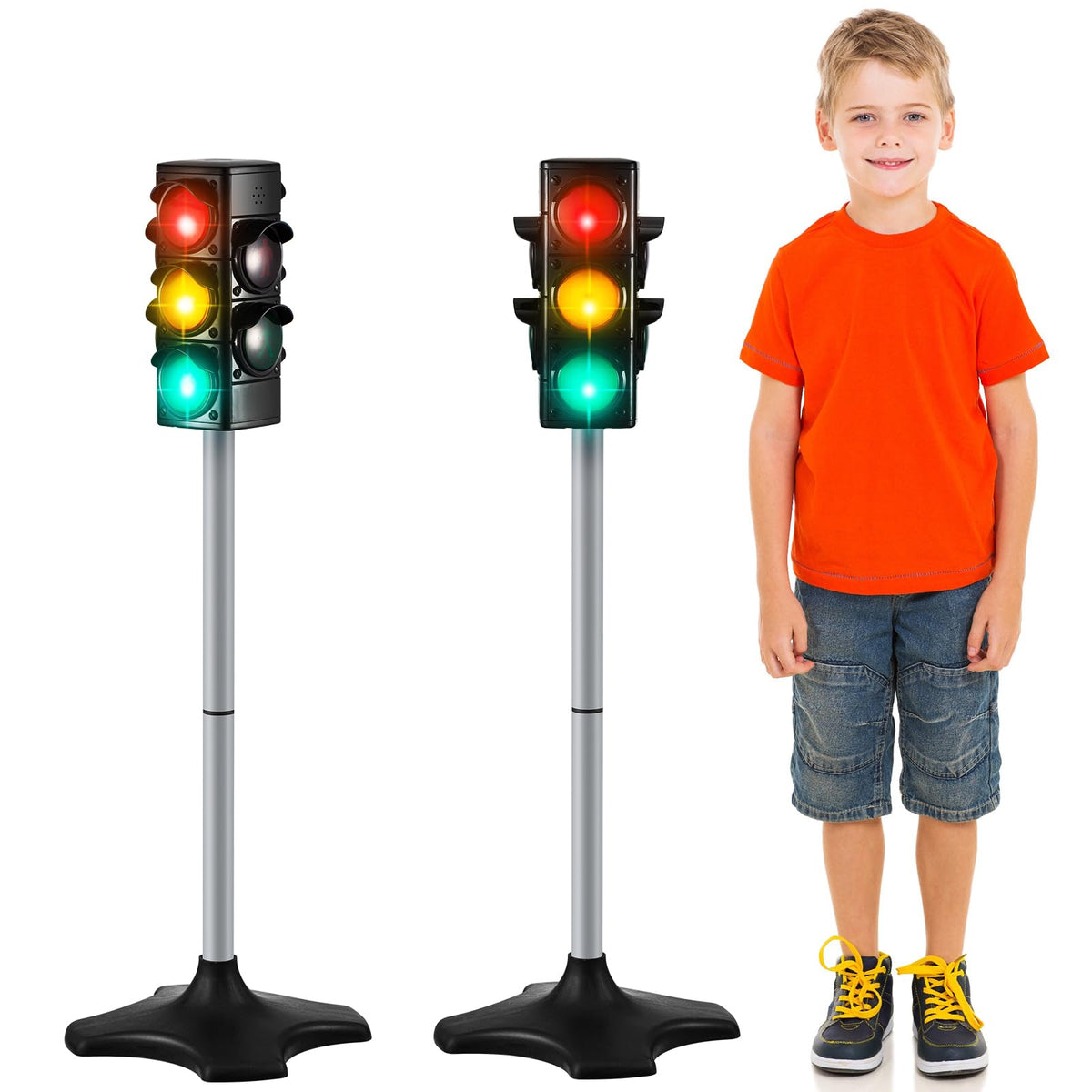 Hiboom traffic light toy front view shows two bright signals for interactive play