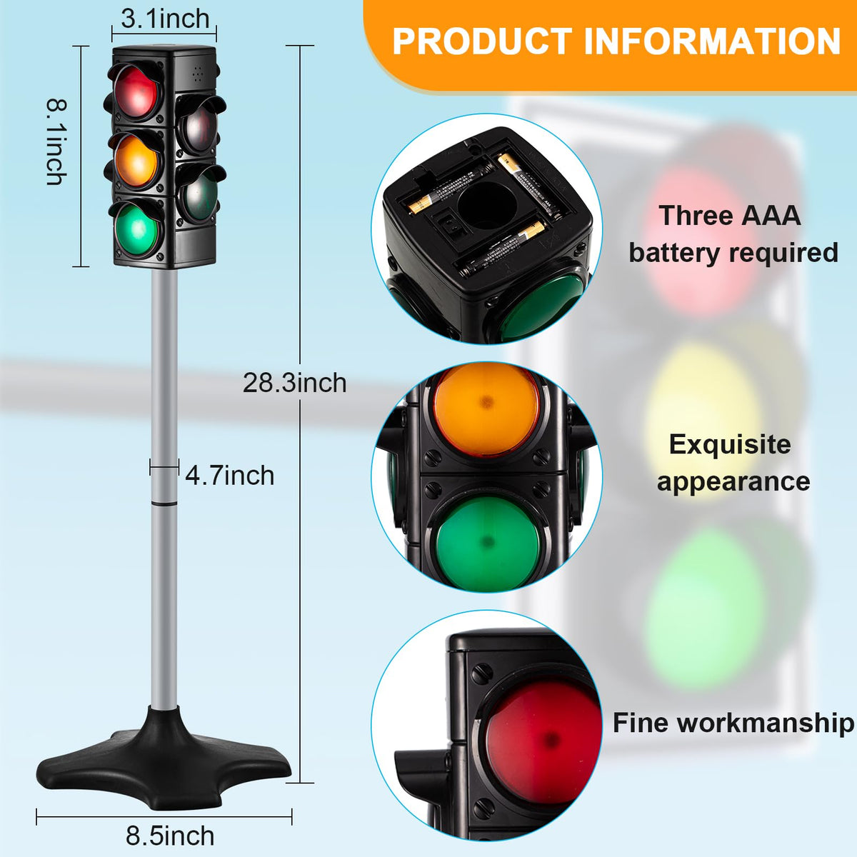 Hiboom traffic light toy red light close-up highlights learning cues