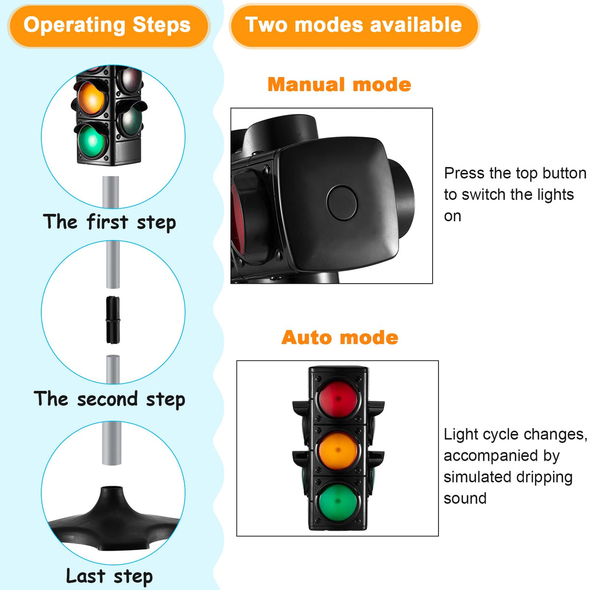 Hiboom traffic light toy side view demonstrates kid-friendly size for small hands