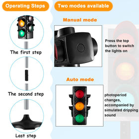 Hiboom traffic light toy top button demonstrates manual and automatic modes