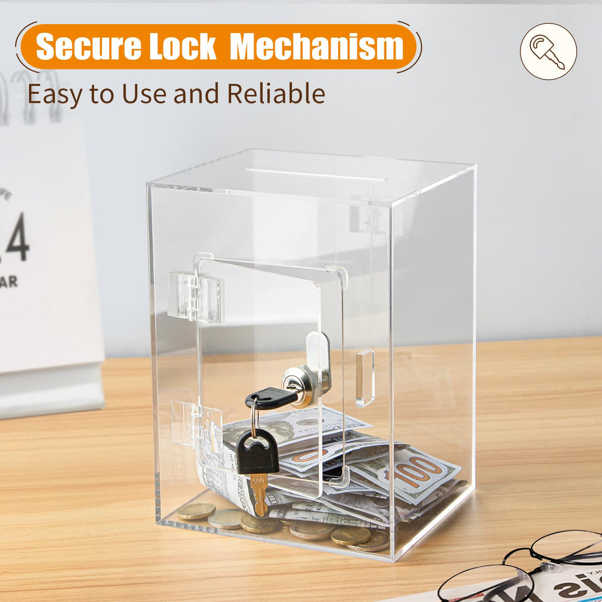 Hicocool blue piggy bank with lock secure storage for coins and bills