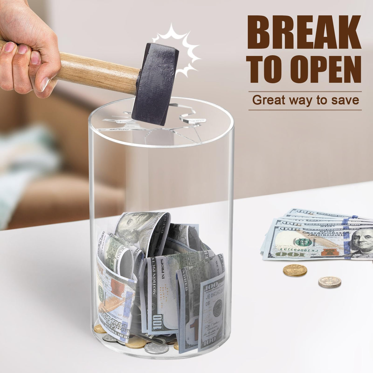 Hicocool clear piggy bank 10-inch capacity for larger saving goals