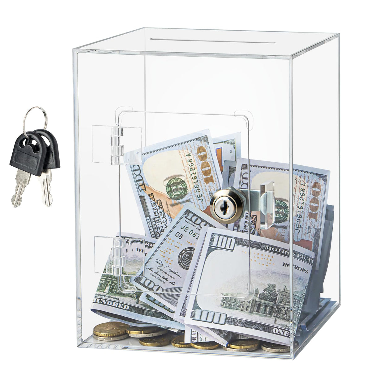 Hicocool clear piggy bank with lock front view showing transparent savings