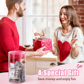 Hicocool piggy bank color options in pink, clear, and blue.