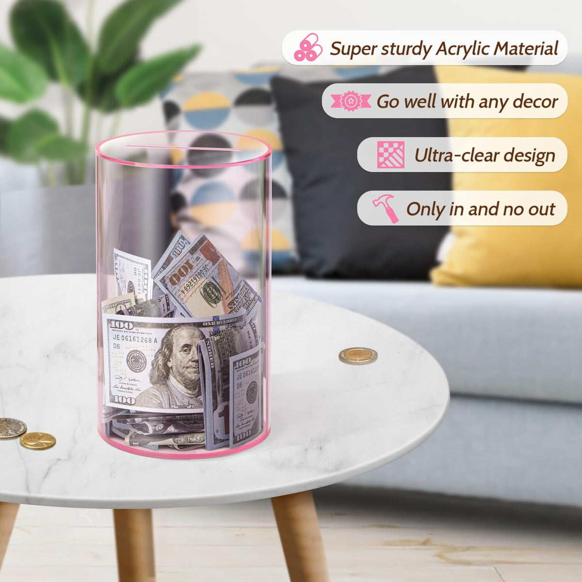 Hicocool durable acrylic keeps money safe for daily use.