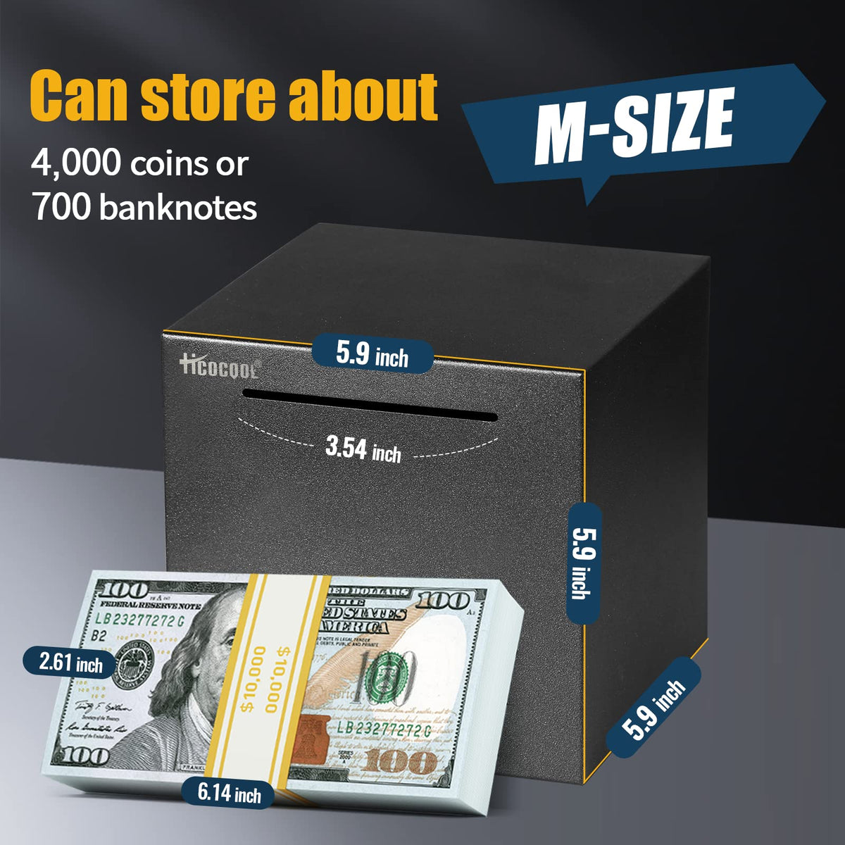 hicocool piggy bank sealed six-sided design for secure saving.