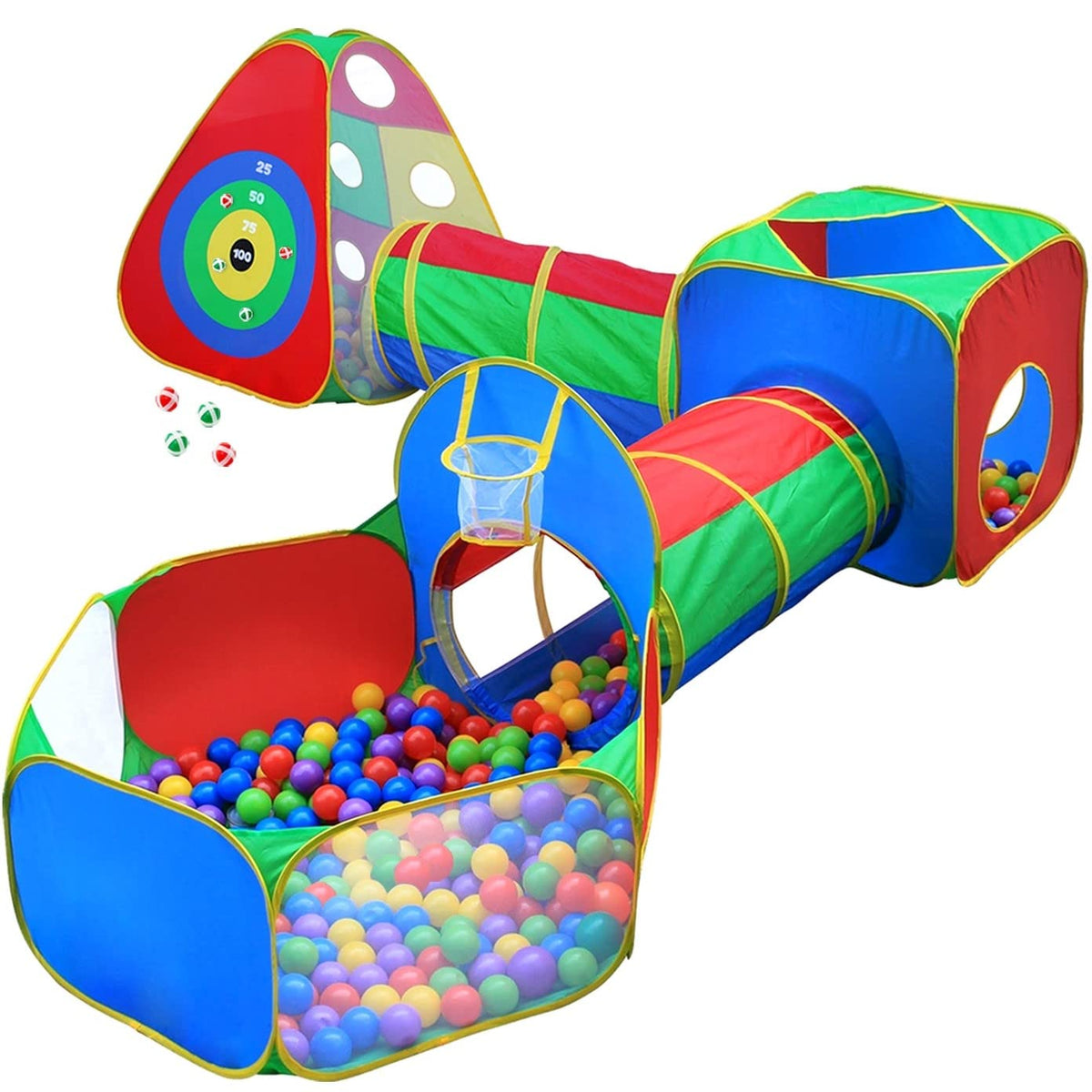 Hide N Side ball pit tents and tunnels showing quick pop-up assembly for easy indoor play.