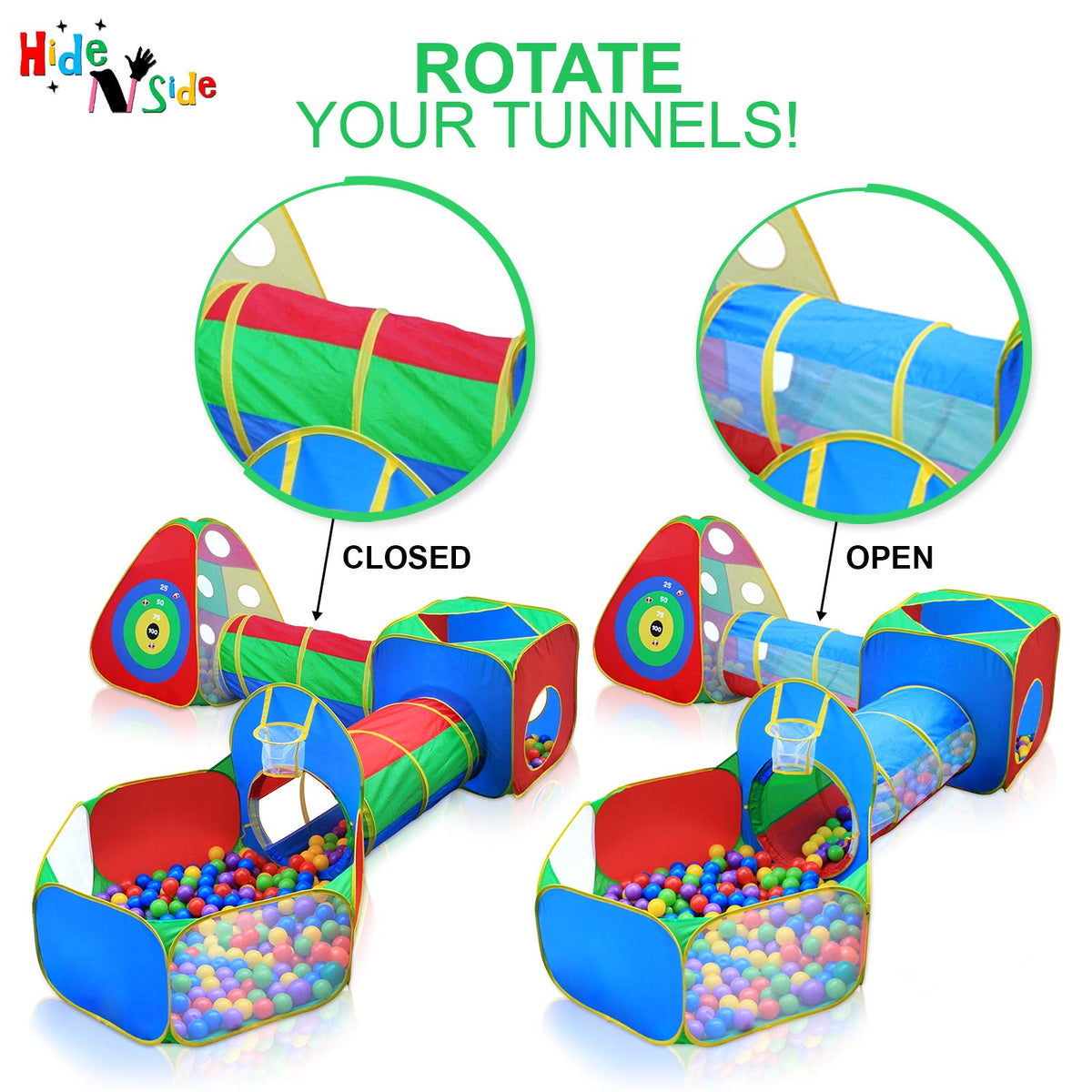 Hide N Side indoor-outdoor use promotes versatile play locations for families.